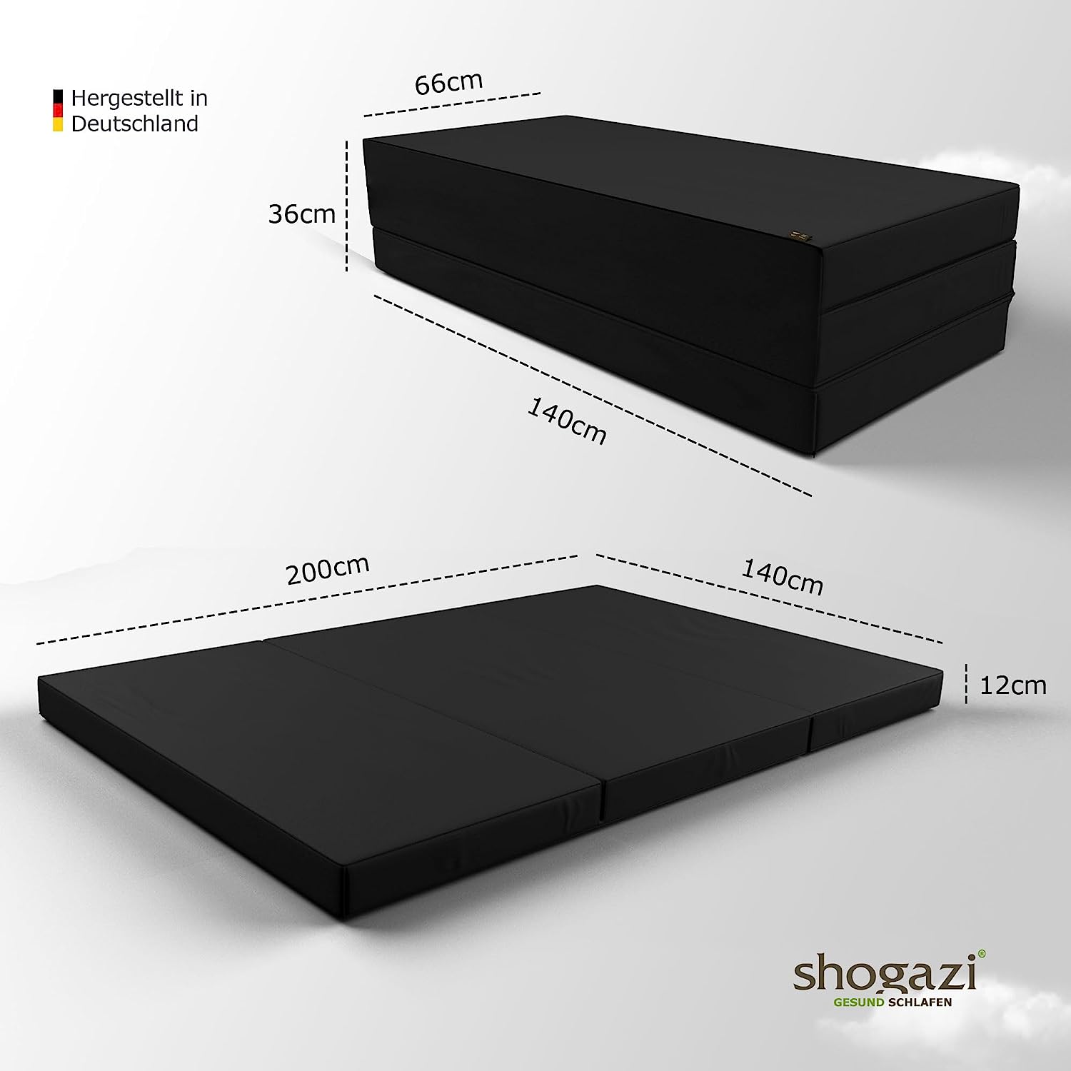 Klappmatratze 140x200 von shogazi® in athrazit und anderen Farben erhältlich