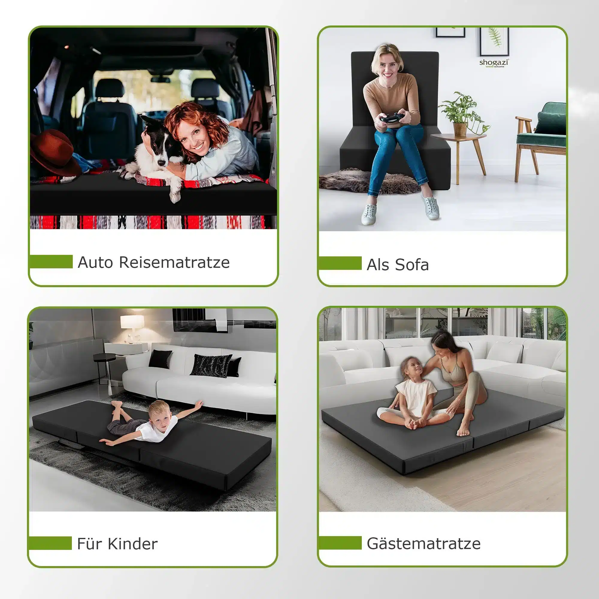 Aufgeklappte Gästematratze mit waschbarem Bezug